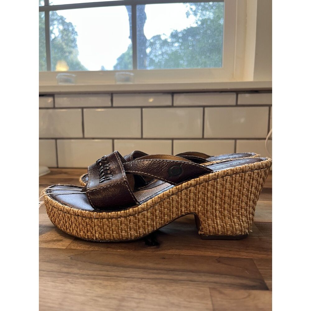 Børn Women's Woven Platform Sandals – Brown Leather – Size 7 – New/NWT